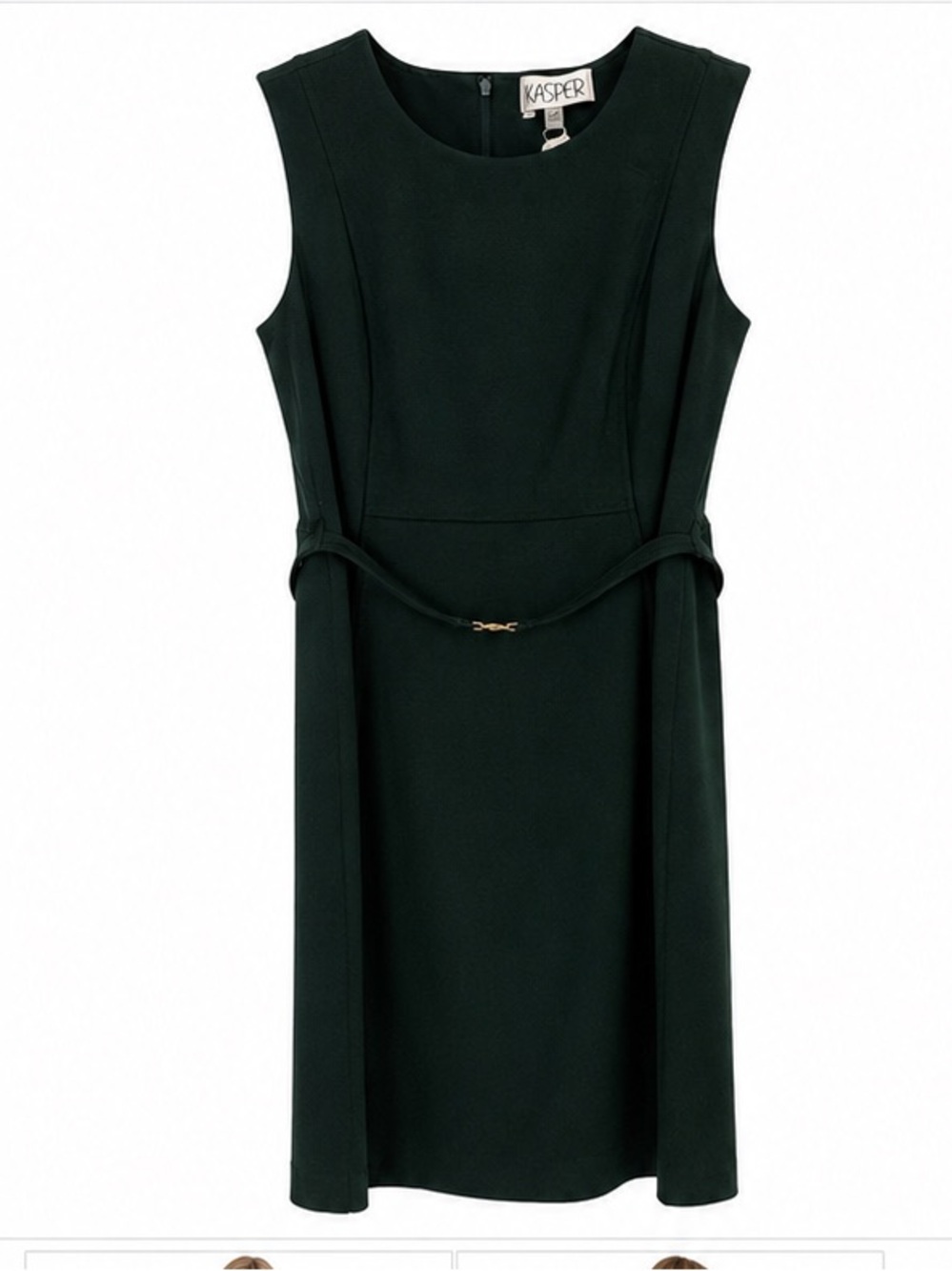 Kasper Evergreen Sleeveless Belted Sheath Dress with Gold-Tone Buckle